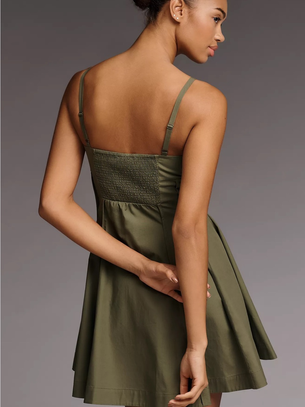 Anthropologie Olive Green Fit-and-Flare Mini Dress - Picture 2 of 4